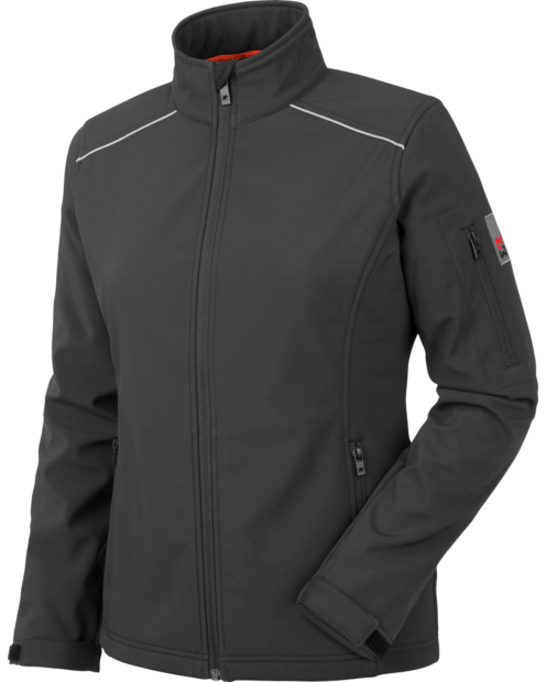 Schwarze Softshelljacke für Damen, mit Fleece-Innenfutter, atmungsaktives und wasserabweisendes Material, bequem und modern
