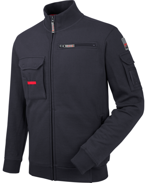 Dynamische, funktionale & hochwertige Sweatjacke aus Baumwolle-Polyester Mischgewebe, Farbe blau, für Handwerker