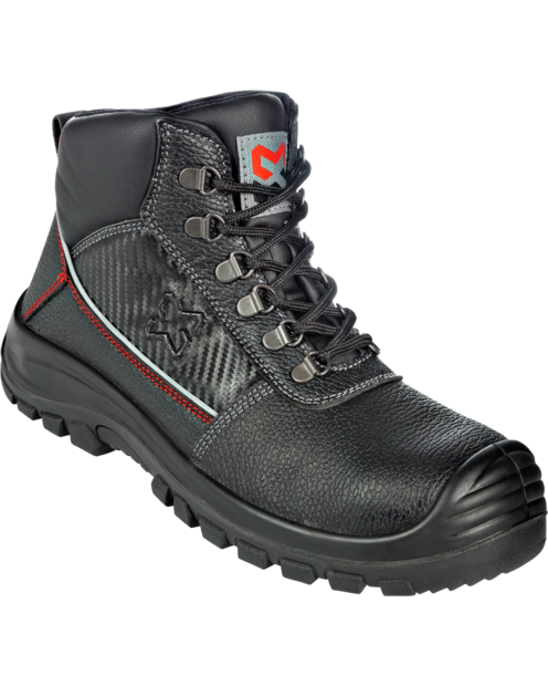 Robuster Arbeitsstiefel Schwarz S3, aus atmungsaktivem Leder, rutschhemmend, modernes Design, Stahlkappe, bequeme Passform