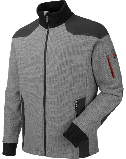 Fleecejacke für die Arbeit in Grau, robust und warm, atmungsaktiv und bequem, in moderner Strickoptik, Strickbündchen an Ärmel und Kragen