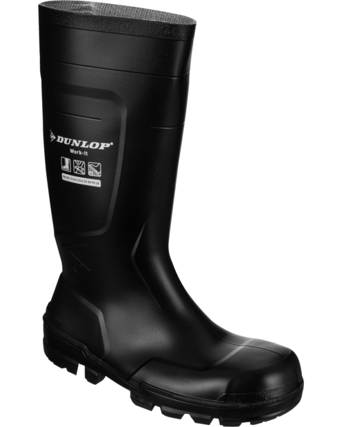 Schwarzer PVC Sicherheitsgummistiefel S5, mit robuster Stahlkappe, durchtrittsichere Sohle mit rutschfestem Profil