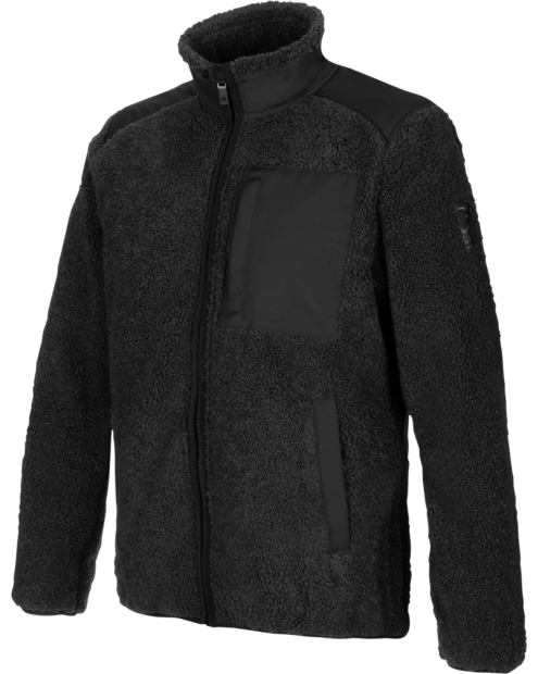 Schwarze Fleecejacke mit 3-Lagen-Laminat, atmungsaktiver Membran und abriebfestem Schulterbereich - Vorderansicht