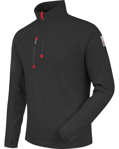 Leichter Arbeitspullover aus Fleece, Farbe schwarz, elastisch & atmungsaktiv, Stretch Mesh Material, Ärmelbündchen, dportliches Design